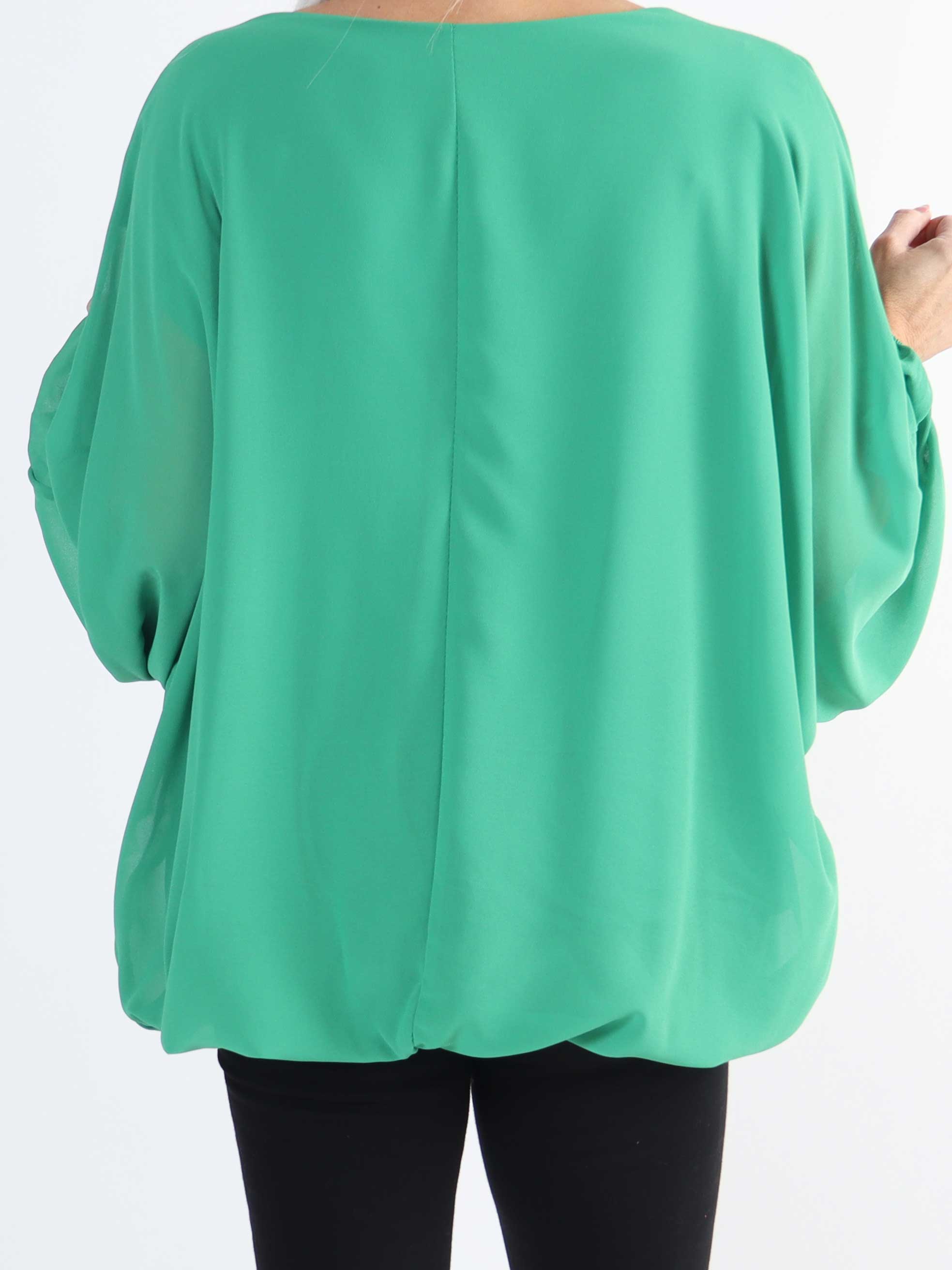 Destiny Plain - Plus size bluse i chiffon med flagermusærmer